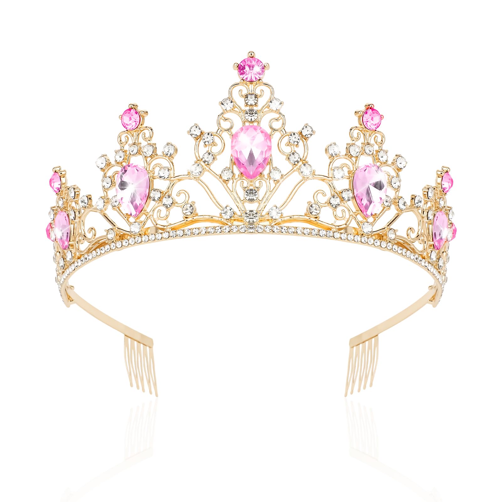 CAVETEE Pink Tiara and Crowns for Women Girls，Princess Tiara Rhinestone Crown Weeding Prom Birthday Queen Crown Headbands Birthday Party Hair