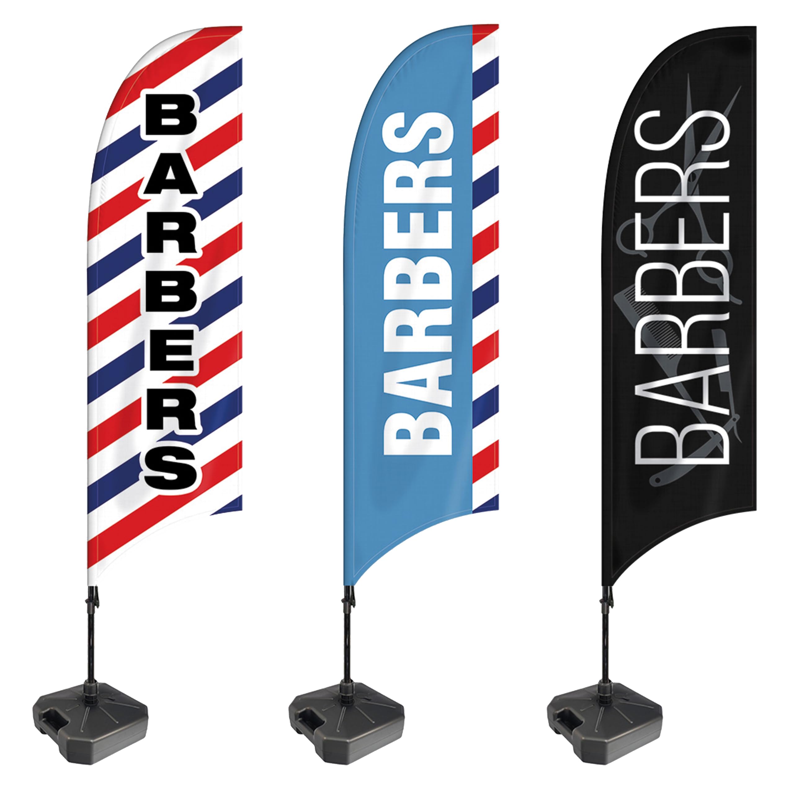 Barber Shop Flag - 3.2m- Includes Flag Pole- Optional Base, Carry Bag
