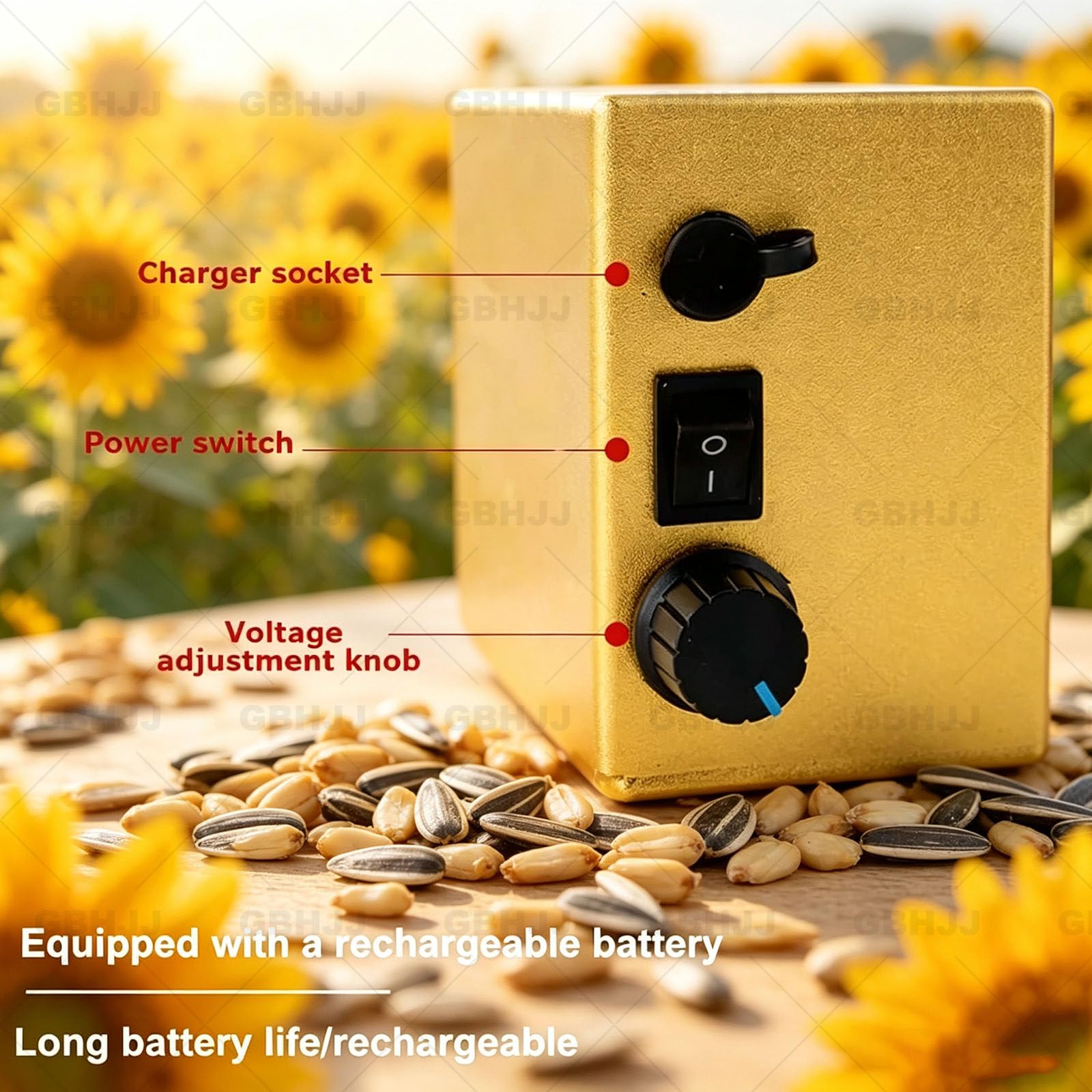 Cracker Automatico per Semi di Girasole, Dispositivo di Rimozione Automatica dello Scafo Gold | Potenza Regolabile per Famiglia, Supermercato, Fattoria, Festa