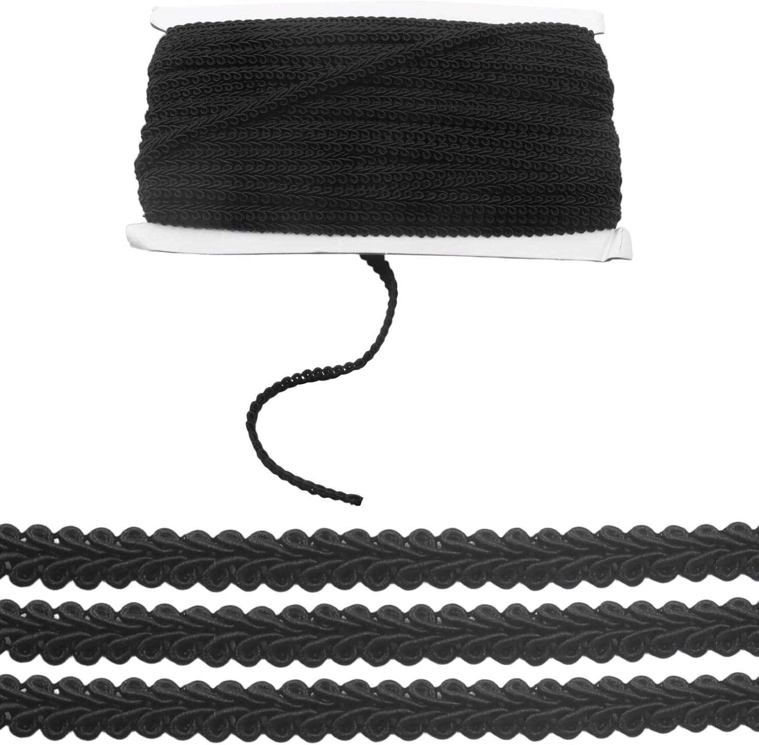 1/4 Inch(8mm) Black Gimp Braid Trim, 27 Yards Decorative Gimp Trim Ribbon Polyester Woven Braid Trim for Sewing DIY Crafts, Costumes and Gift Embellishment