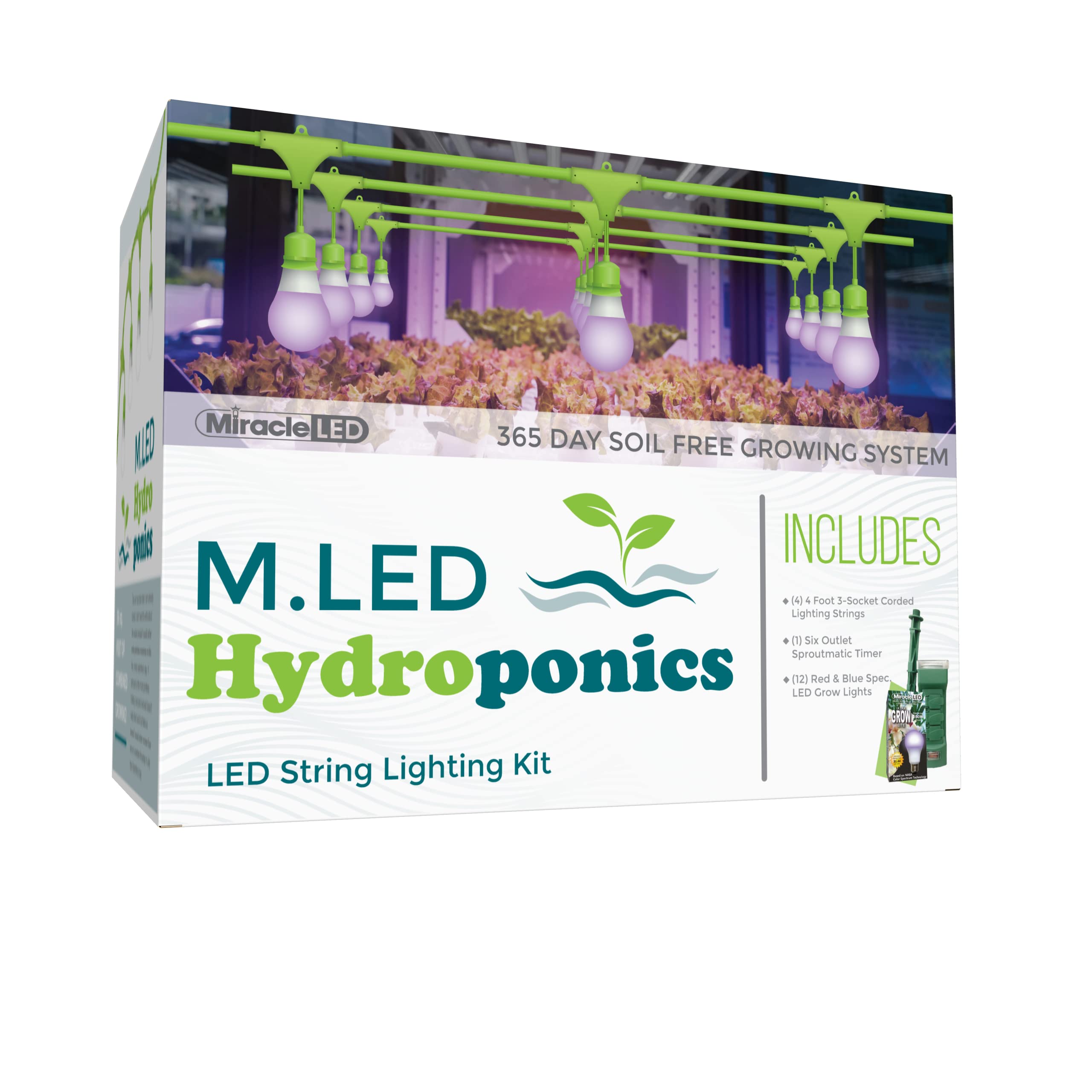 miracle led hydroponics led indoor grow light kit - includes 3 ultra grow red & blue spectrum 150w replacement grow light bulbs & 1 3-socket corded fixture with sproutmatic timer (4-pack)