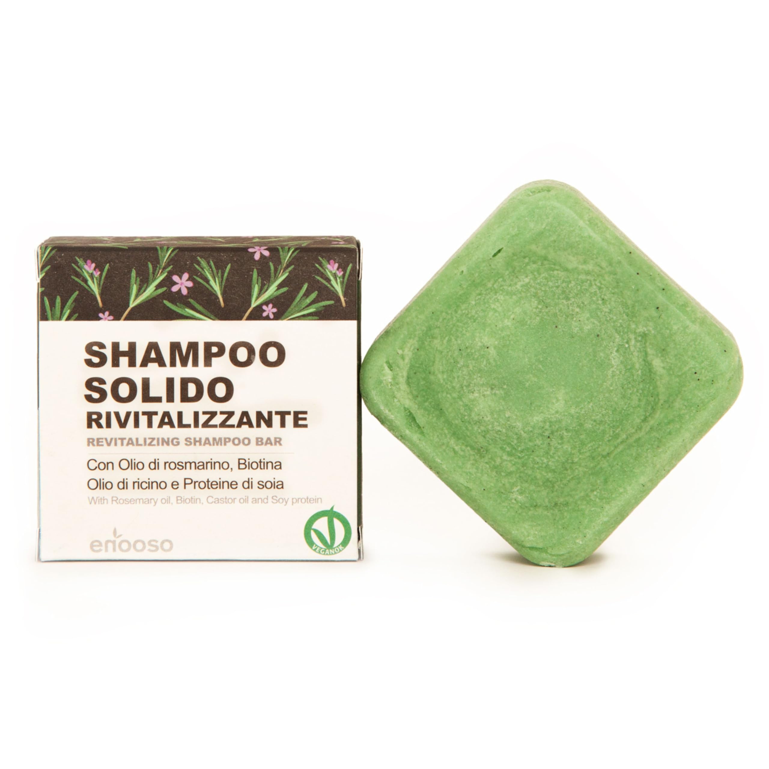 Enooso - Shampoo solido bio Anticaduta, Rinforzante con Olio di Rosmarino per capelli diluito con Olio di Ricino Purificante, Shampoo Crescita Capelli Grassi 100% Naturale e Vegano