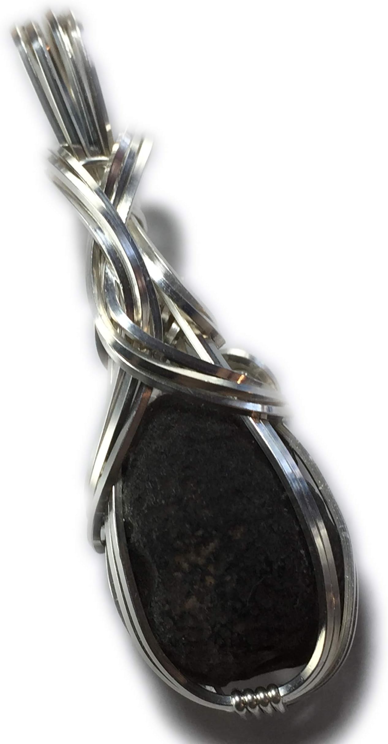 Saffordite Cintamani Pendant Genuine Crystal Necklace - Sterling Silver Setting - Very Rare Warm Tektite Healing Stones Jewelry Leather Necklace B84 ZP5