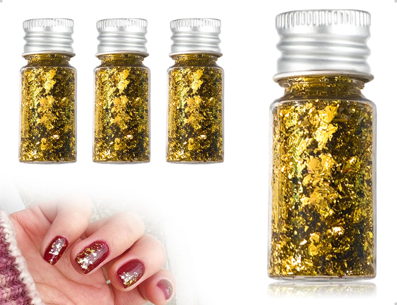 3 botellas de pan de oro,hojuelas de pan de oro no comestibles,papel de aluminio decorativo,ideal para el hogar,pintura,decoración de uñas,manualidades,esculturas y fundas de teléfono DIY