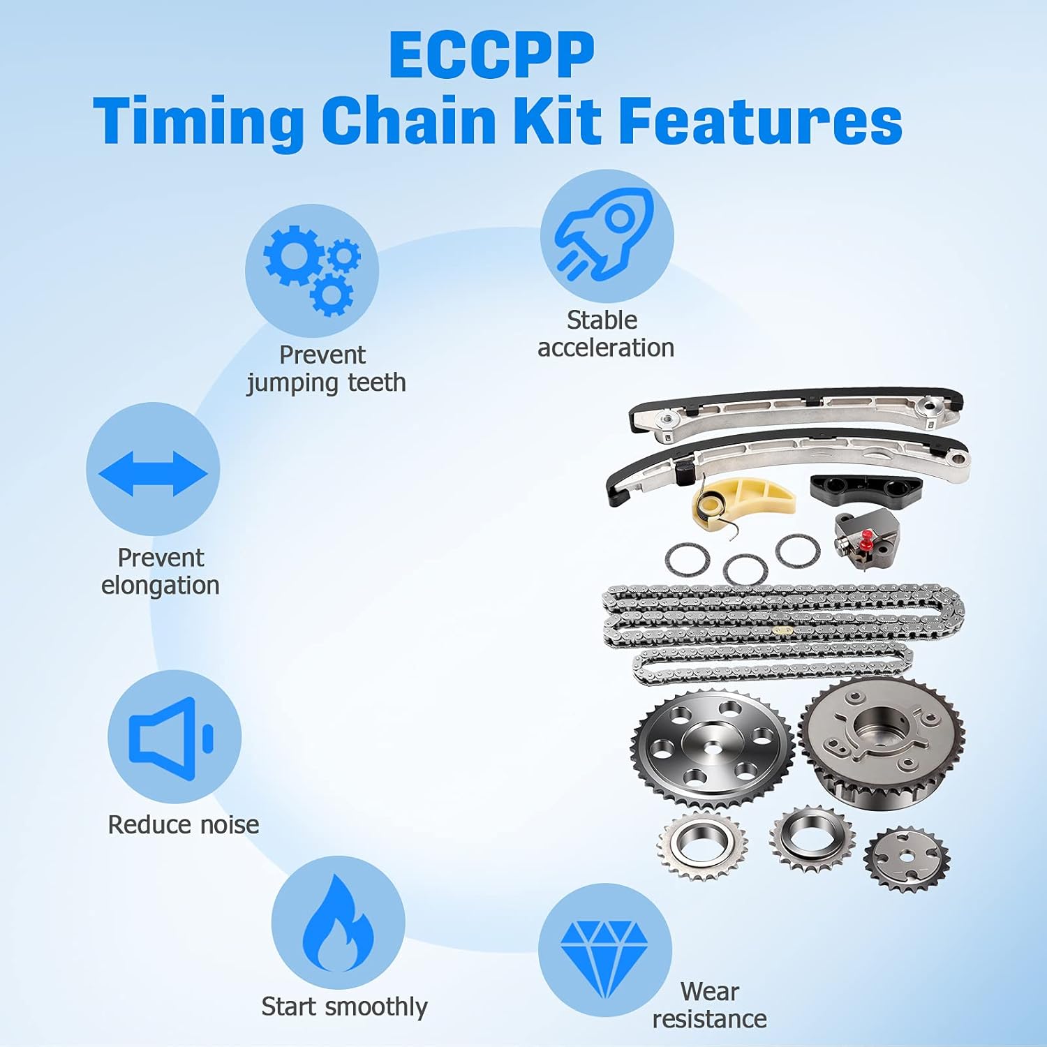 ECCPP Timing Chain Kits Fits for 2007-2012 Mazda CX-7,2007-2013 Mazda 3,1S7Z6K254AA,with Pump Chain Timing Chains Crank Sprocket VVT Sprocket Tensioner Guide Rail