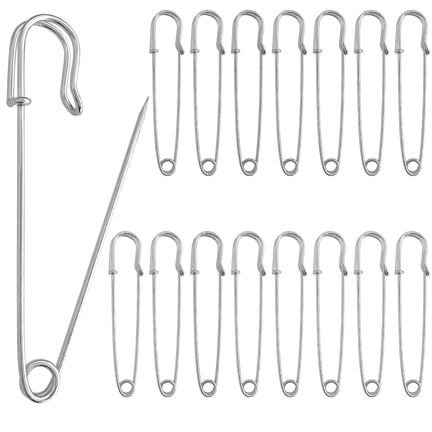 ELNX 15 Pcs Large Safety Pins | 75mm Big Pins | Strong Heavy Duty Safety Pins | Kilt Nappy Pins for Clothes Crafts Blankets Skirts Brooch Making — image 1