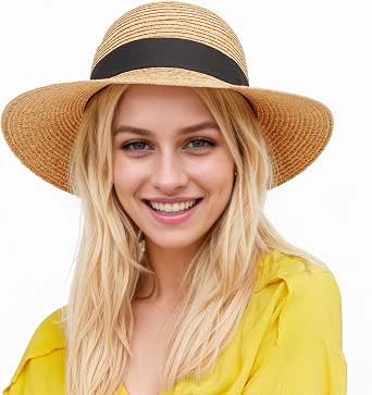 Chapeau De Paille Femme UPF 50+ – Large Bord Pliable Été, Anti-UV, Beige, Protection Solaire Plage Voyage Jardin