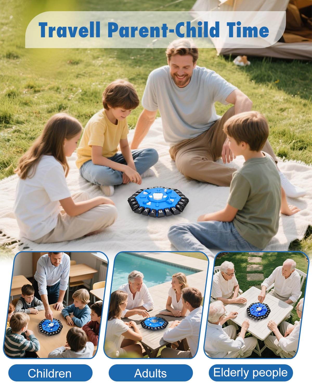 Wortspiel Familien-Brettspiele mit Anzeige-Timer und 2 Modi, 24 Buchstaben-Quetsch-Spiele, Lern-Wortspiel für Kinder und Erwachsene, 2-8 Spieler