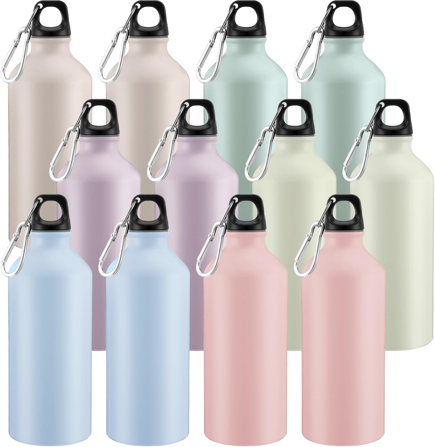 Domensi 12 Pcs 20oz Aluminum Water Bottles Bulk - Reusable Lightweight Sports Bottles with Leak-proof Twist Cap & Buckle for Gym, Hiking, Cycling, Camping