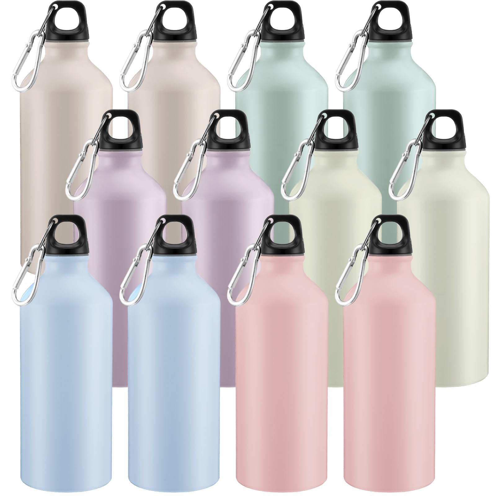 Domensi 12 Pcs 20oz Aluminum Water Bottles Bulk - Reusable Lightweight Sports Bottles with Leak-proof Twist Cap & Buckle for Gym, Hiking, Cycling, Camping