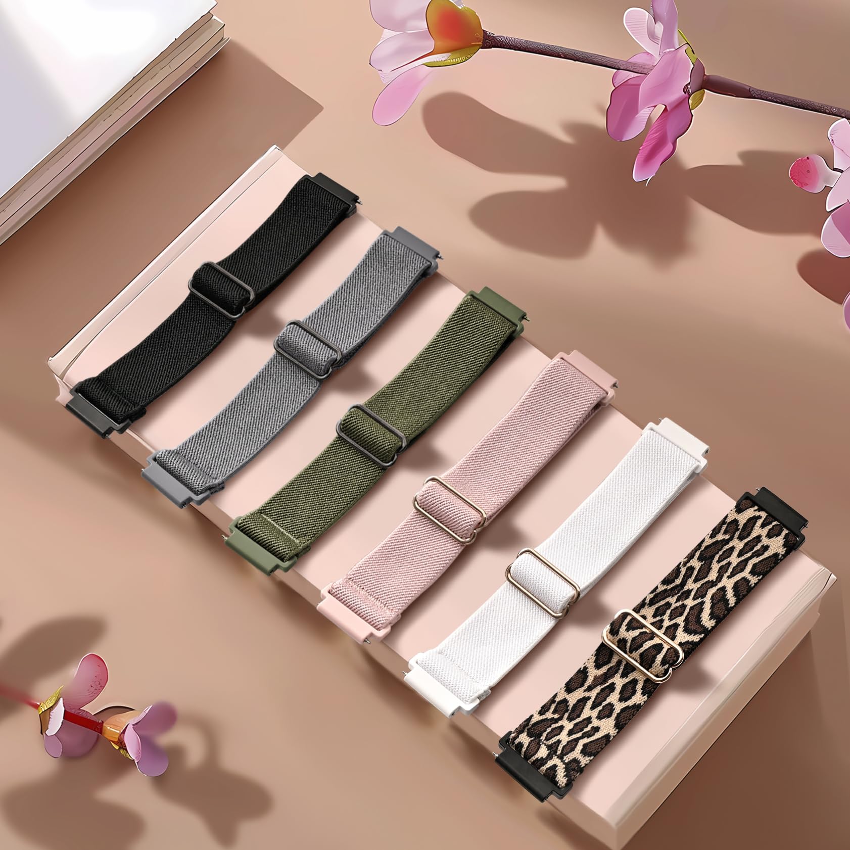 Paquete de 6 bandas elásticas de nailon compatibles con Amazfit Active 2/Active, 20 mm, tela suave transpirable, correa deportiva de repuesto para Amazfit Bip 3 Pro/GTR mini/GTS 4/3/2 para