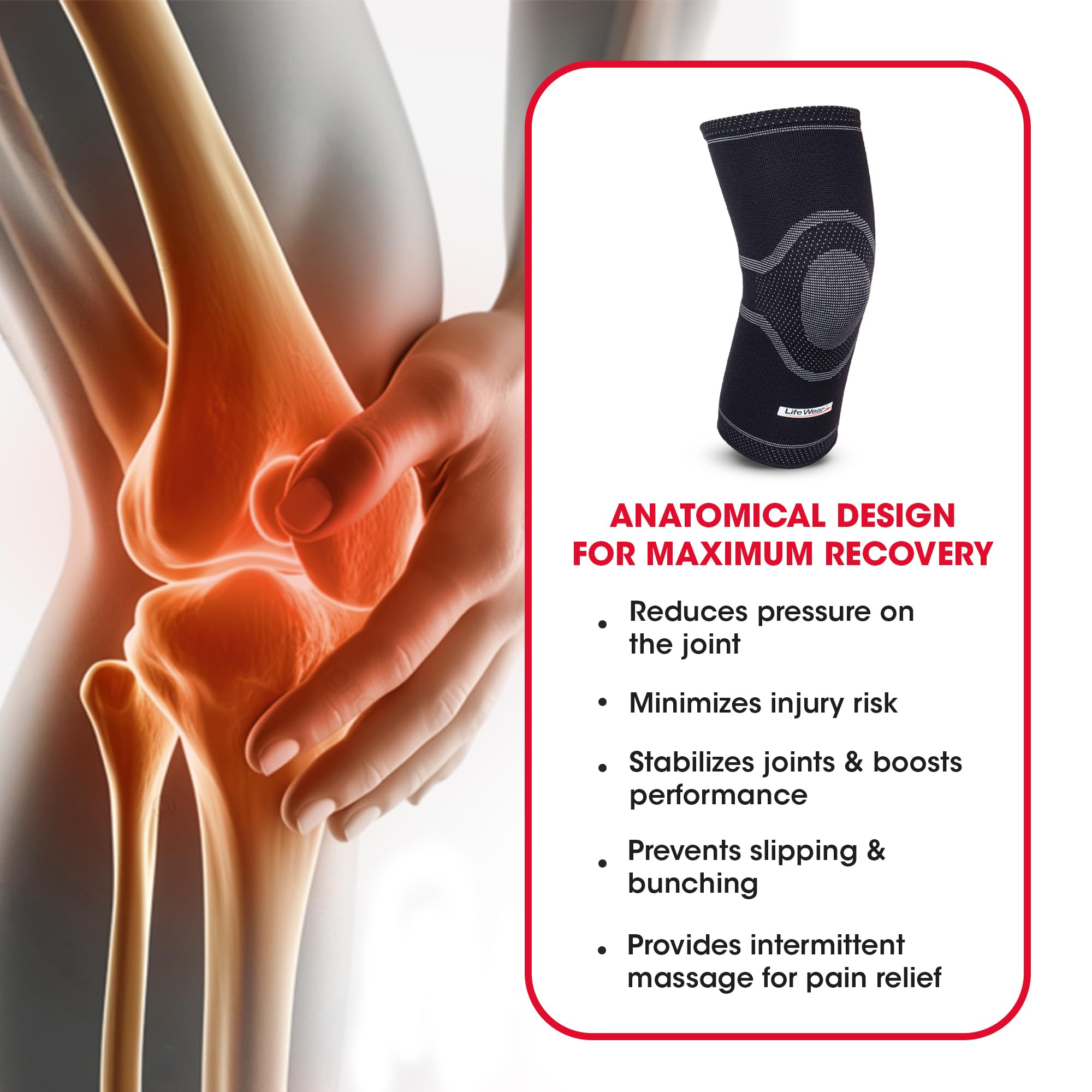 LifeWear Knee Cap, Knee Sleeves for Pain Relief, Provide Optimum Compression and Support During Gymming and Running, Lightweight and Stretchable, For Daily Activities, For Men and Women, Size (M) - Pack of 2 - Image 8 thumbnail