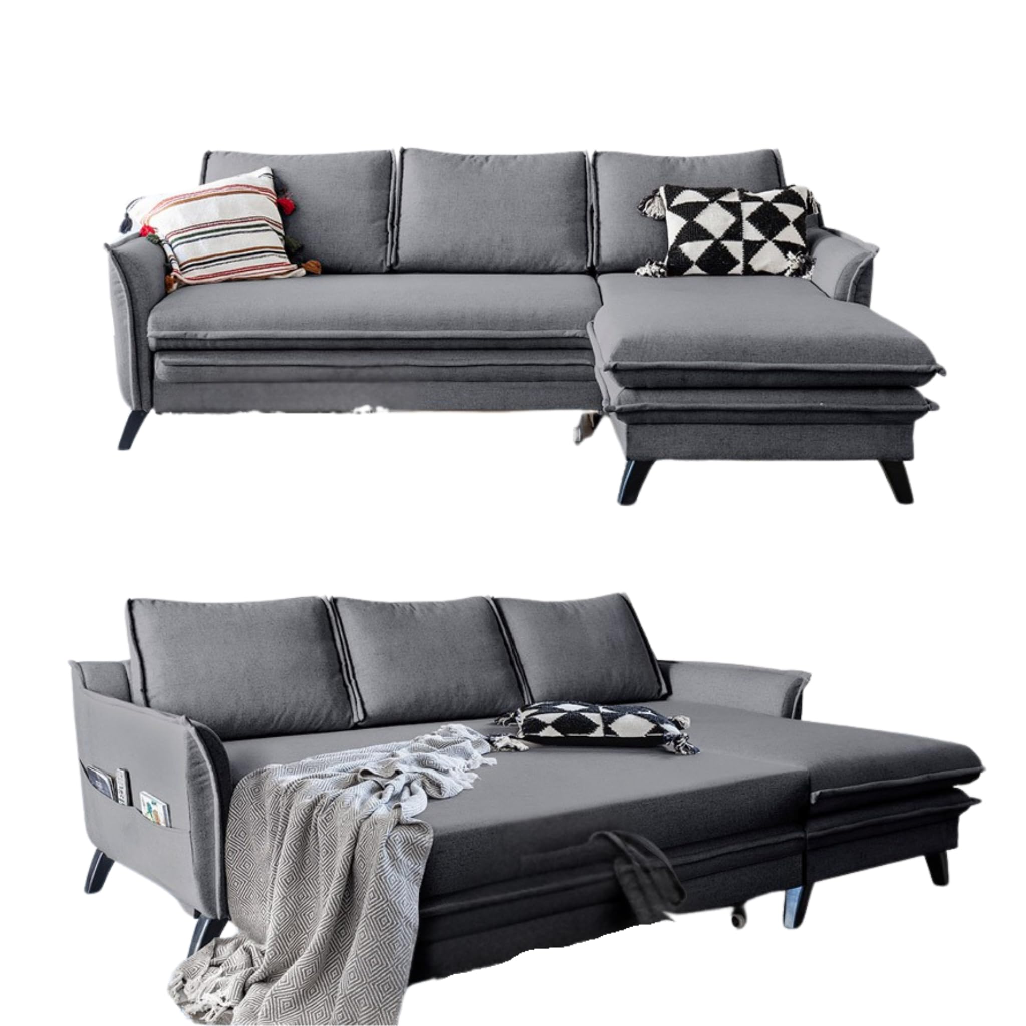 MIUFORM Charming Charlie, 4er Ecksofa mit Schlaffunktion, Rechts, Grau