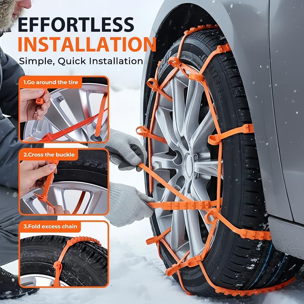 Snow Chains Compatible with MG Pilot, Heavy Duty Anti-Skid Snow Tire Chains Plastic Zip Tie Tire Traction Chain for Winter Driving,50pcs