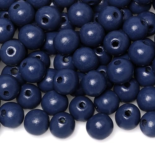 100 cuentas de madera para guirnaldas, cuentas sueltas de madera azul marino de 0.63 pulgadas para manualidades, joyería, cuentas de madera