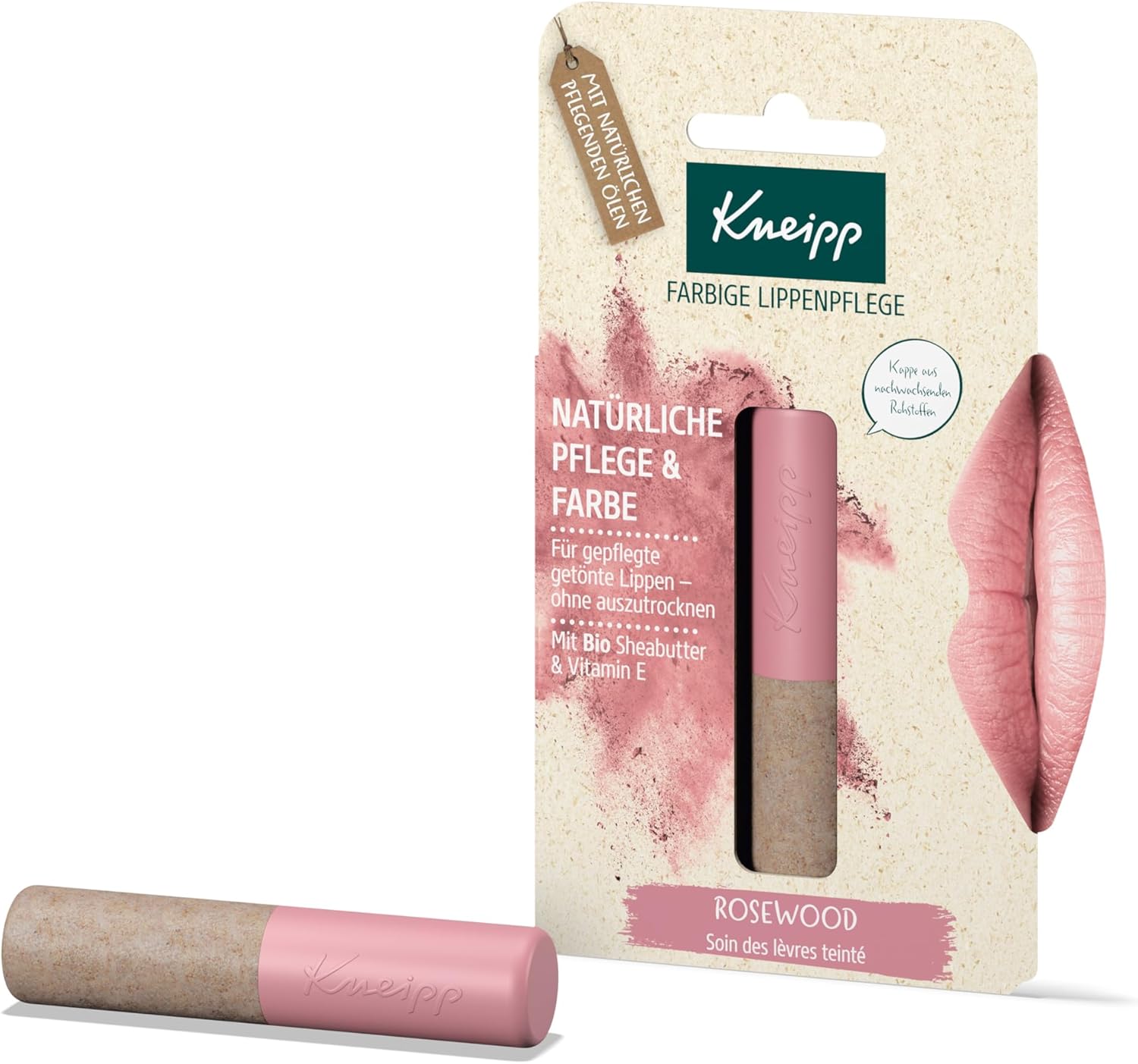 Kneipp Rosewood Lippenverzorging, natuurlijke verzorging en kleur, met biologische sheaboter en vitamine E, 3,5 g