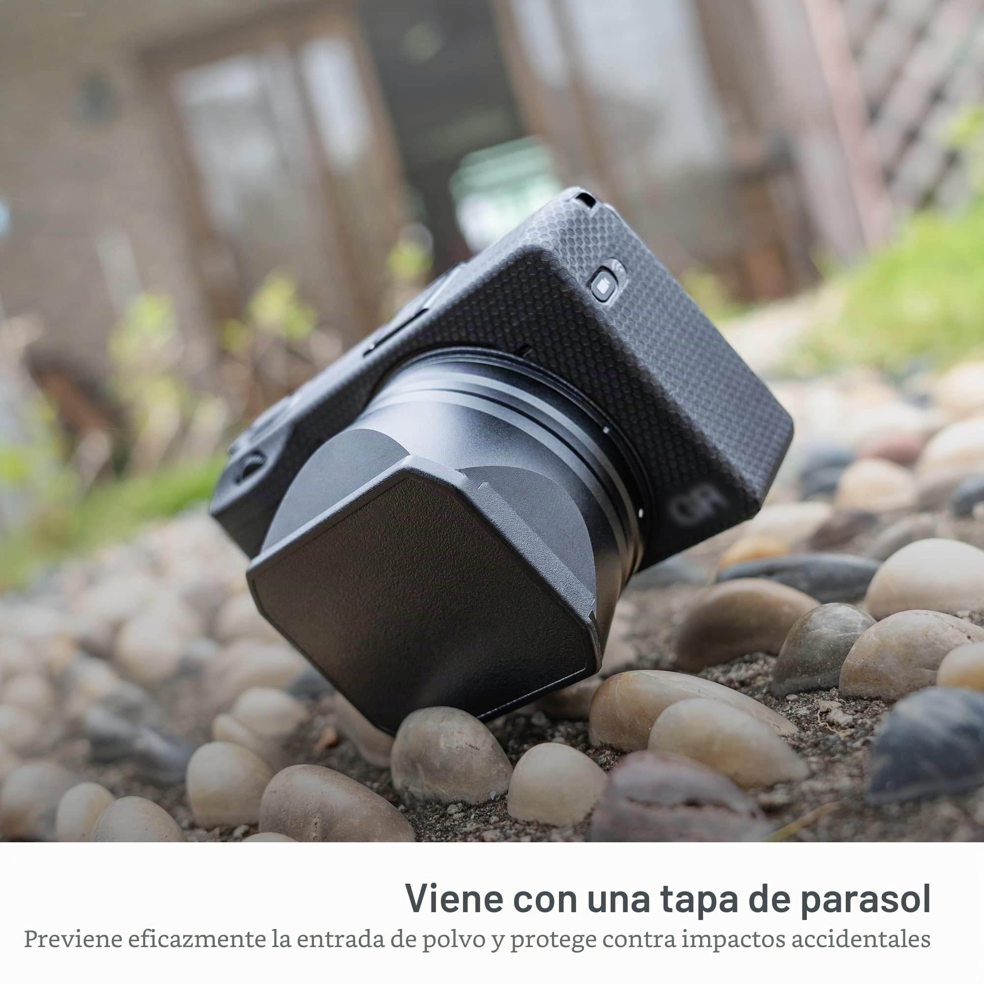 JJC Parasol de Metal para Lente de Cámara con Tapa de Capucha para Cámara Digital Ricoh GR III GR3, Reduce el Destello de la Lente, Evita el Reflejo, Protege la Lente