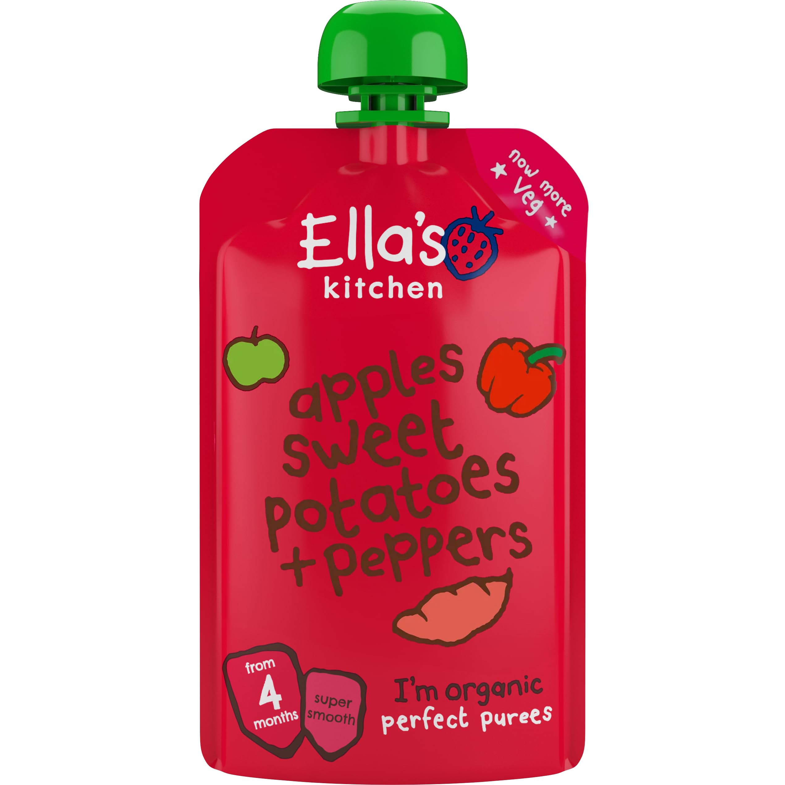 Organic Smooth Apples, Sweet Potatoes and Peppers Puree, 4+ Months Baby Food, Gluten & Dairy Free - 120g