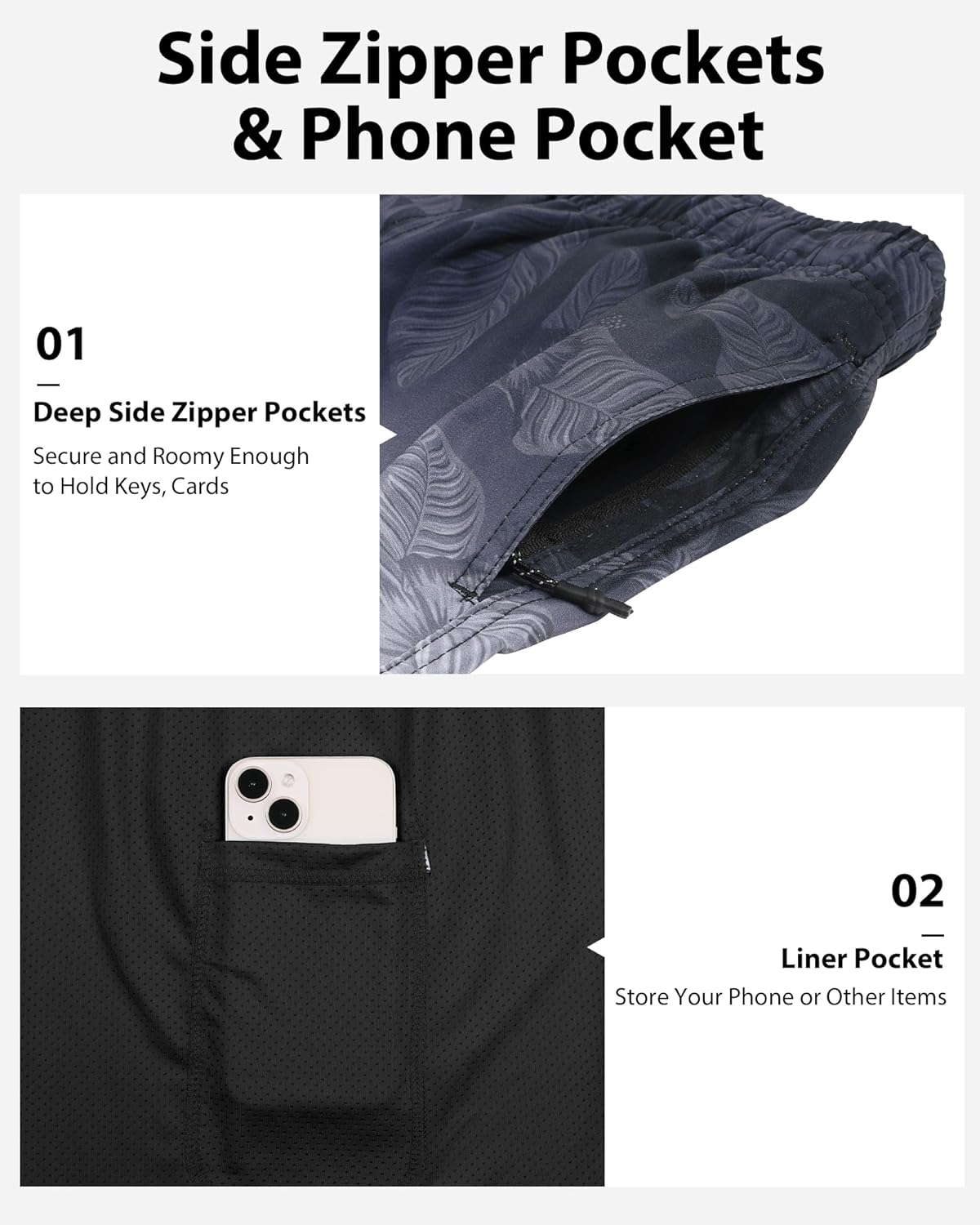 BOJIN 2 in 1 Mens Swim Trunks with Compression Liner 5.5" Inseam Quick Dry Bathing Suit Shorts with Zipper Pockets - Image 5