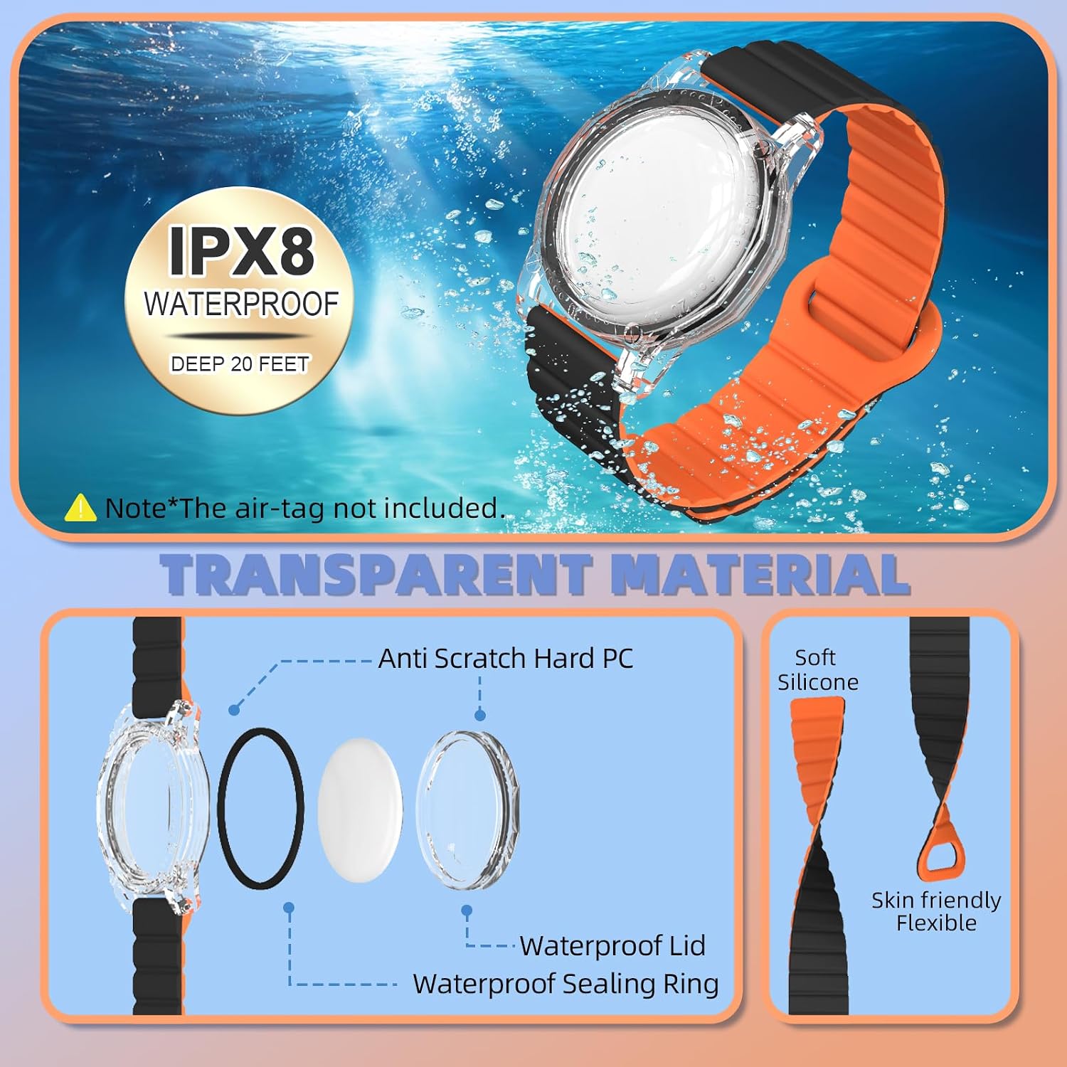 2Pack for Airtag Bracelet Kids, IPX8 Waterproof Air tag Holder Hidden Adjustable Anti Lost Full Body Protective Case Compatible with Apple AirTag Tracker for Child/Teen/Adults/Elders (Black+White)