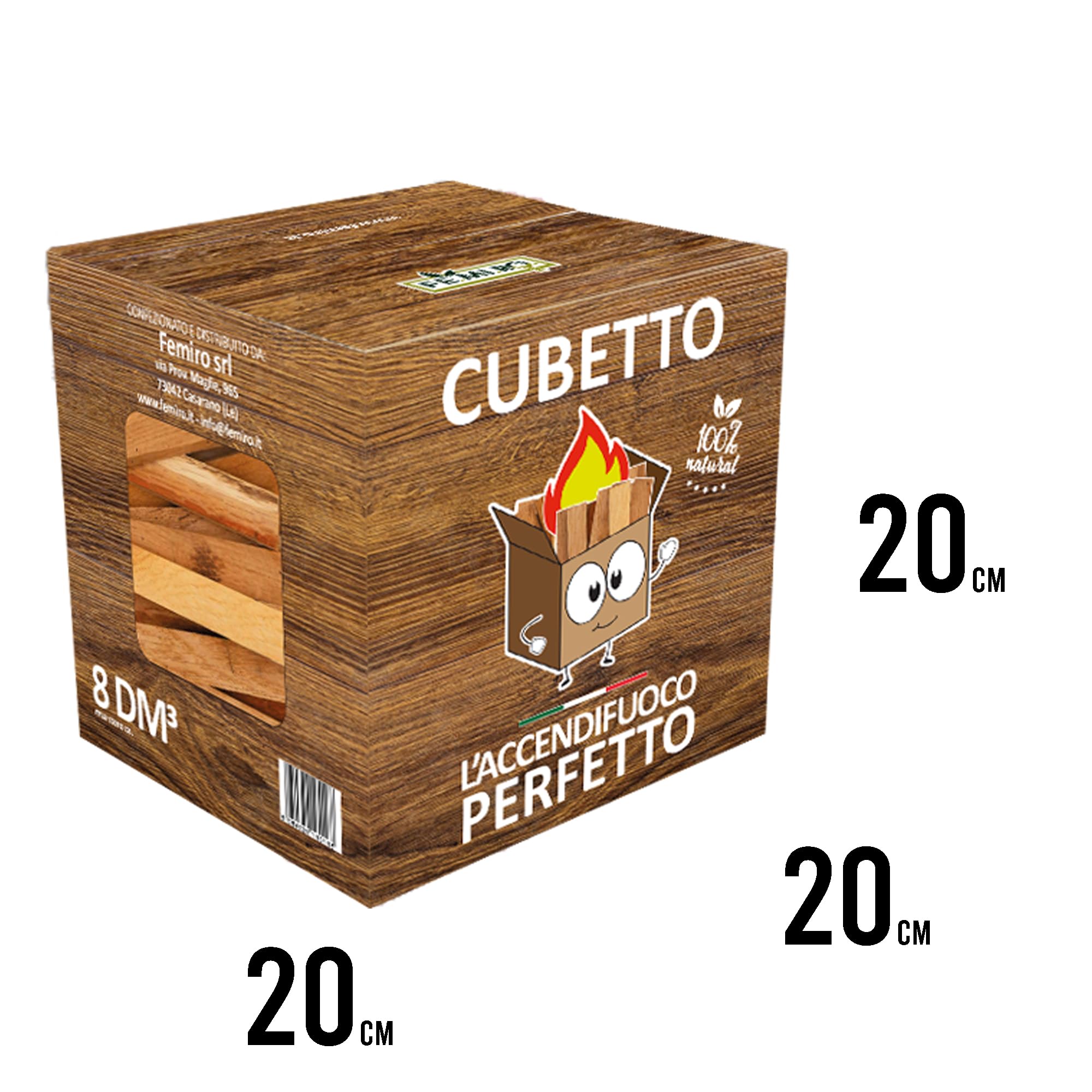 CUBETTO FEMIRO Legnetti Accendifuoco Faggio e Abete – 1 Scatola da 4 kg – Accendi Camino per Camini, Stufe, Forni e Barbecue – Confezione Pulita e Compatta