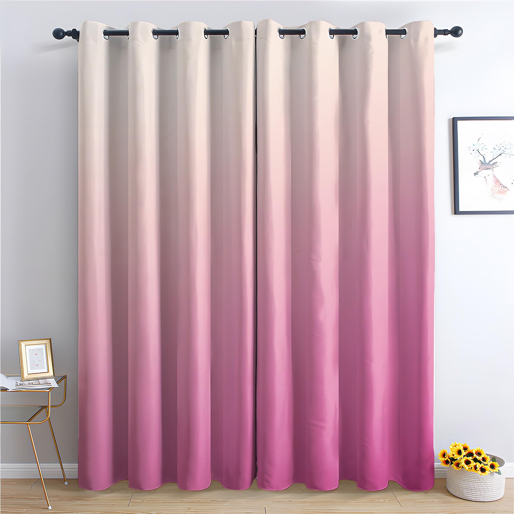 zcwl Pink Ombre Curtains for Bedroom Living Room, Romantic Gradient Patterned Blackout Curtains, Thermal Insulated Eyelet Curtain, 84 Drop Window Treatments Drapes, 52x84 Inch (W x L), 2 Panels