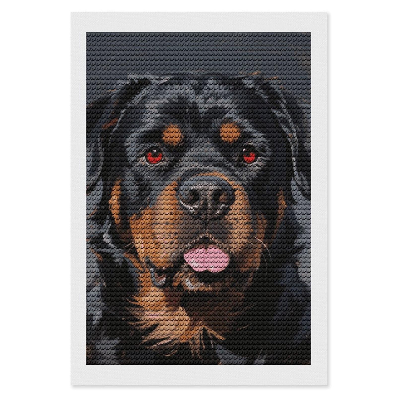 FodPand Cool Rottweiler Dog 5D Diamond Painting Kits for Adults Beginners Full Drill Round Diamond Dots Pictures Gem Art Supplies for Home Wall Room Decoration DIY Craft Set Gift 8x12