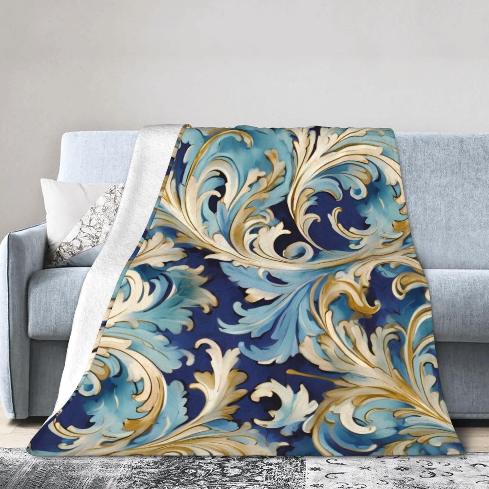 Couverture polaire légère bleue et dorée 152x127 cm plaid chaud doux