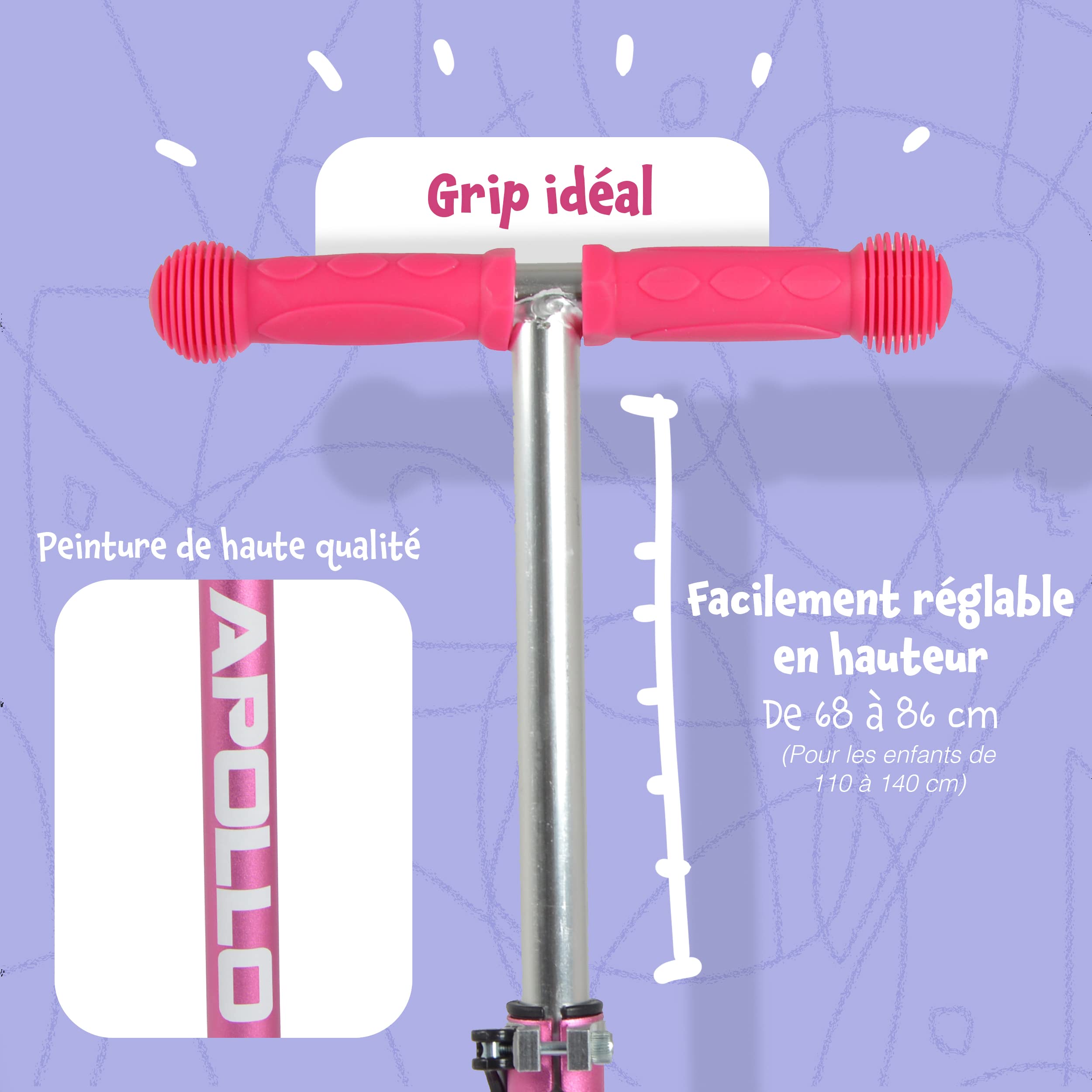 Trottinette Enfant Apollo Whiz LED - Pliable, Guidon Réglable, Roues Lumineuses, 60 Kg Max