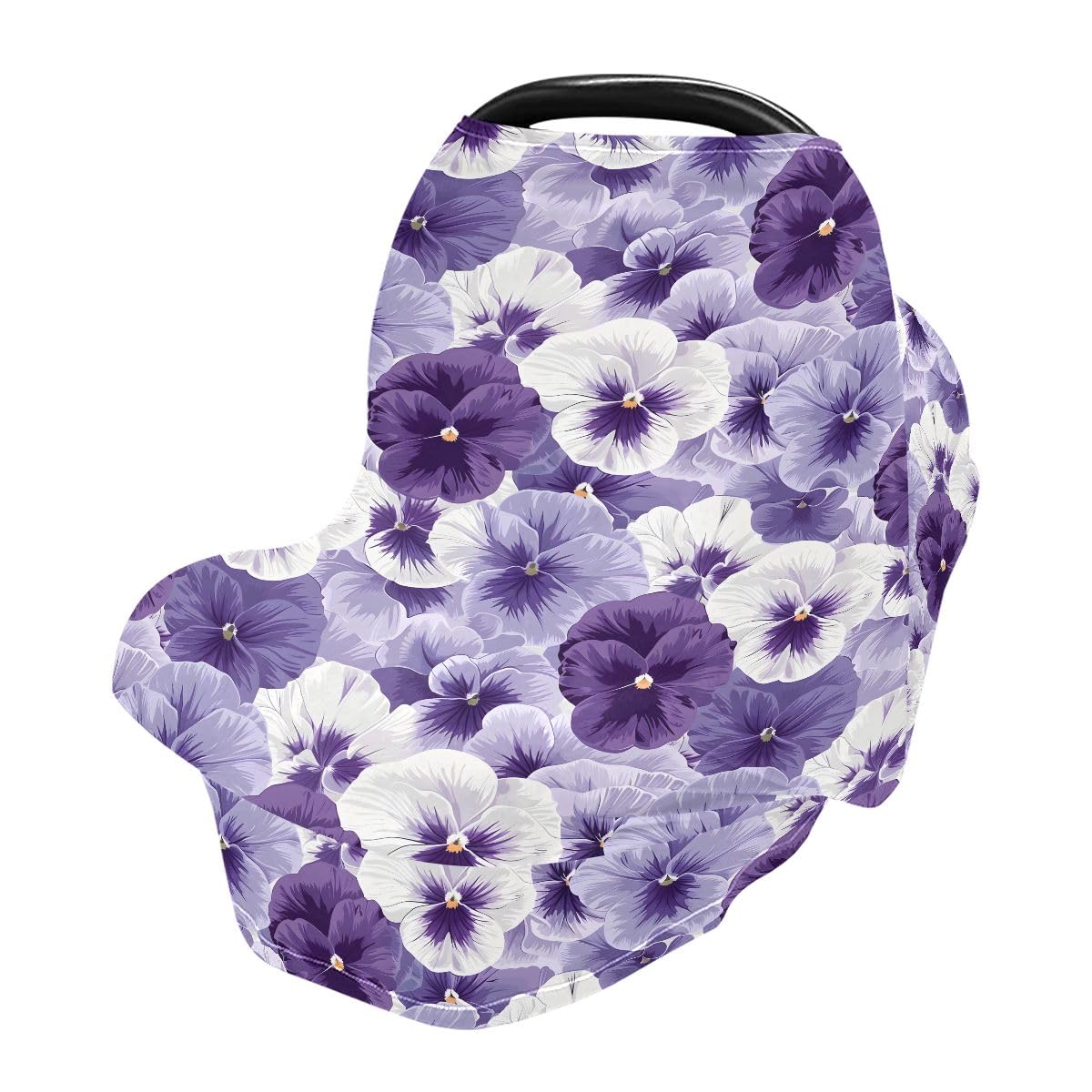 Baby Car Seat Canopy Covers Nursing Cover Stretchy Boys Girls Pansy Flowers White Violet Carrier Cover Breastfeeding Cover Breathable
