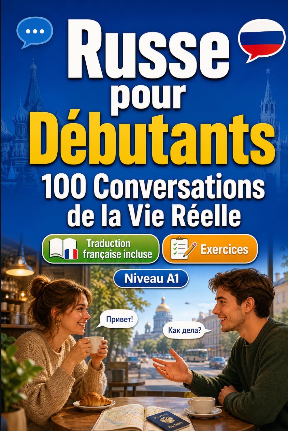 Russe pour Débutants A1 : 100 Conversations de la Vie Réelle: Apprenez le russe avec 100 dialogues bilingues, salutations, voyage, courses, travail, ... et exercices pour étudiants et adultes