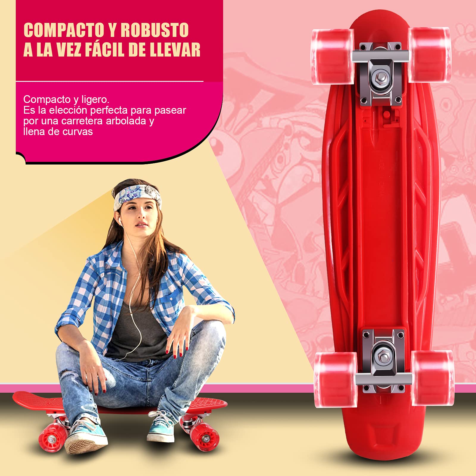 Monopatín Skateboard Completo Niños con 4 Ruedas LED para Niño y Niña Penny Board Mini Cruiser de 55CM con Herramienta T de Patinete Todo-en-uno — view 4