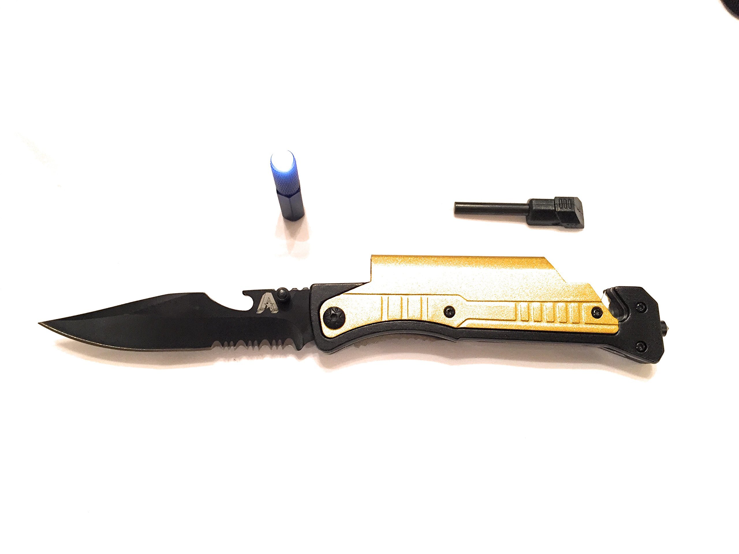 Best Spring Assisted Survival Pocket Knife Great for Emergencies, Search & Rescue, Camping: Tools Include Flashlight Window Breaker Seatbelt Cutter Fire Starter & Belt Clip