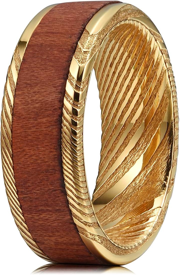 Wood gold wedding grain ring fall etsy kt plywood band mens Amazon.com: Three Keys Jewelry 8mm Damascus Steel Mens Wedding Ring