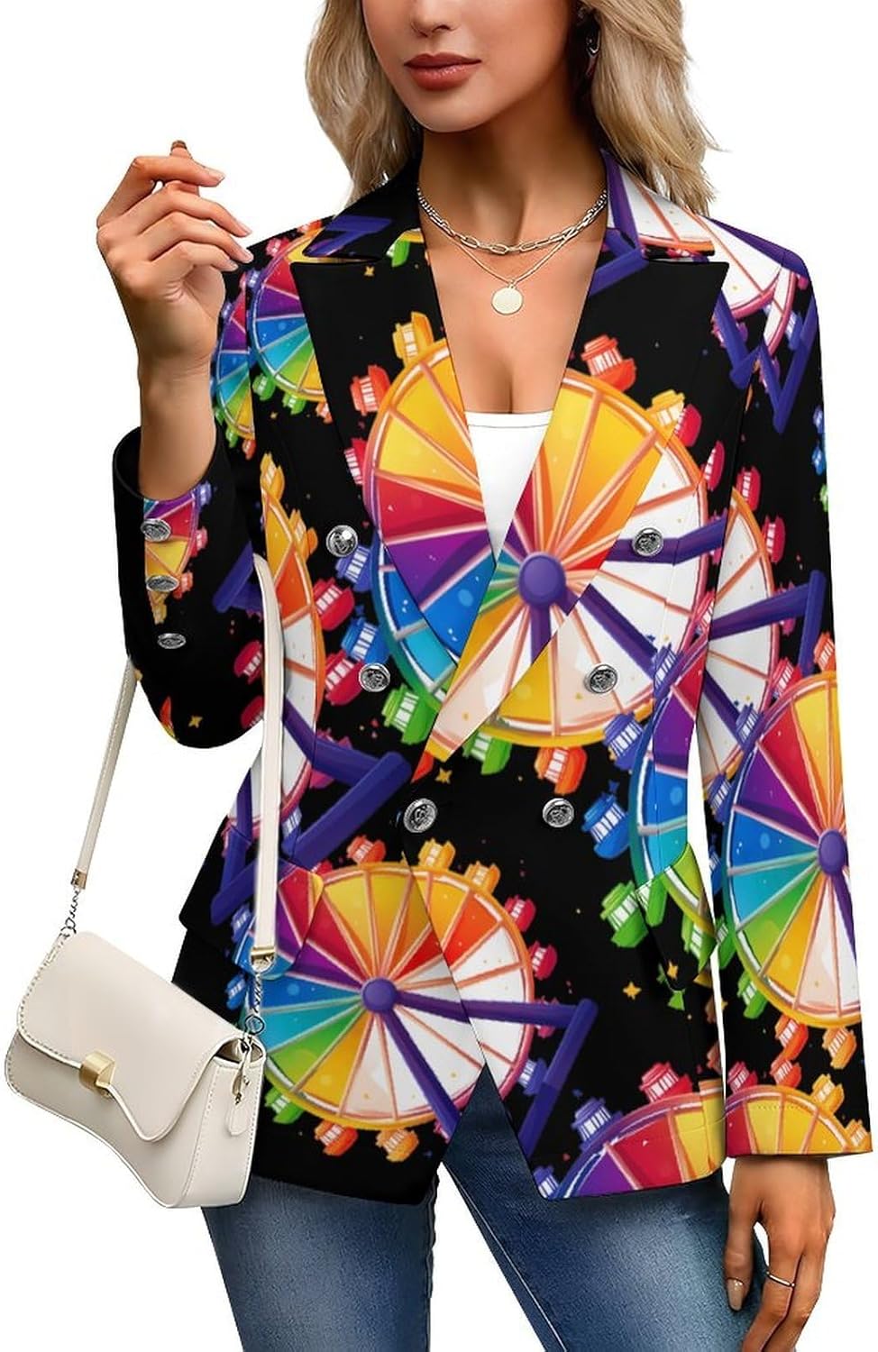 Colorful Ferrous Wheel Chemistry Ferris Women's Blazer Long Sleeve Suits Business Casual Blazers Jackets Lapel Open Front Suit