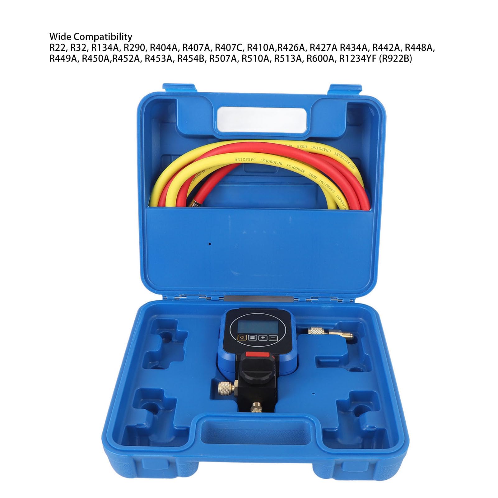 FTVOGUE Kühlmittel-Manometer, Digitalanzeige, 0–50 Bar, Hochgenaues HVAC-Druckmessgerät mit Schlauch-Set für Kältemittel R134A, R410A, R22