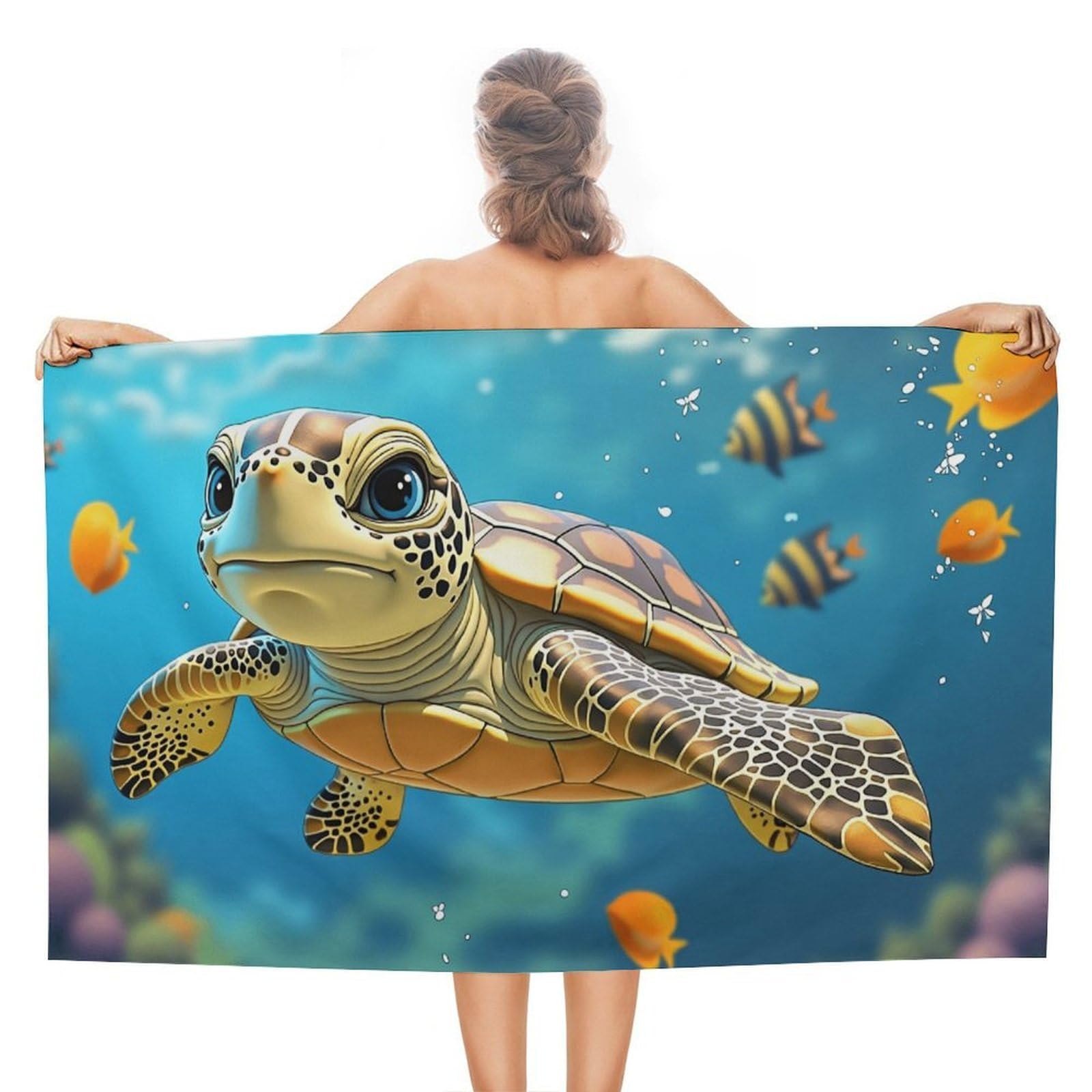 Anceky Turtle Ocean Life Beach Towel Microfiber Soft Absorbent Oversized Large Bath Towel Blanket Thin Quick Dry for Adults Swimming Pool Yoga Gym Travel 51"X31"