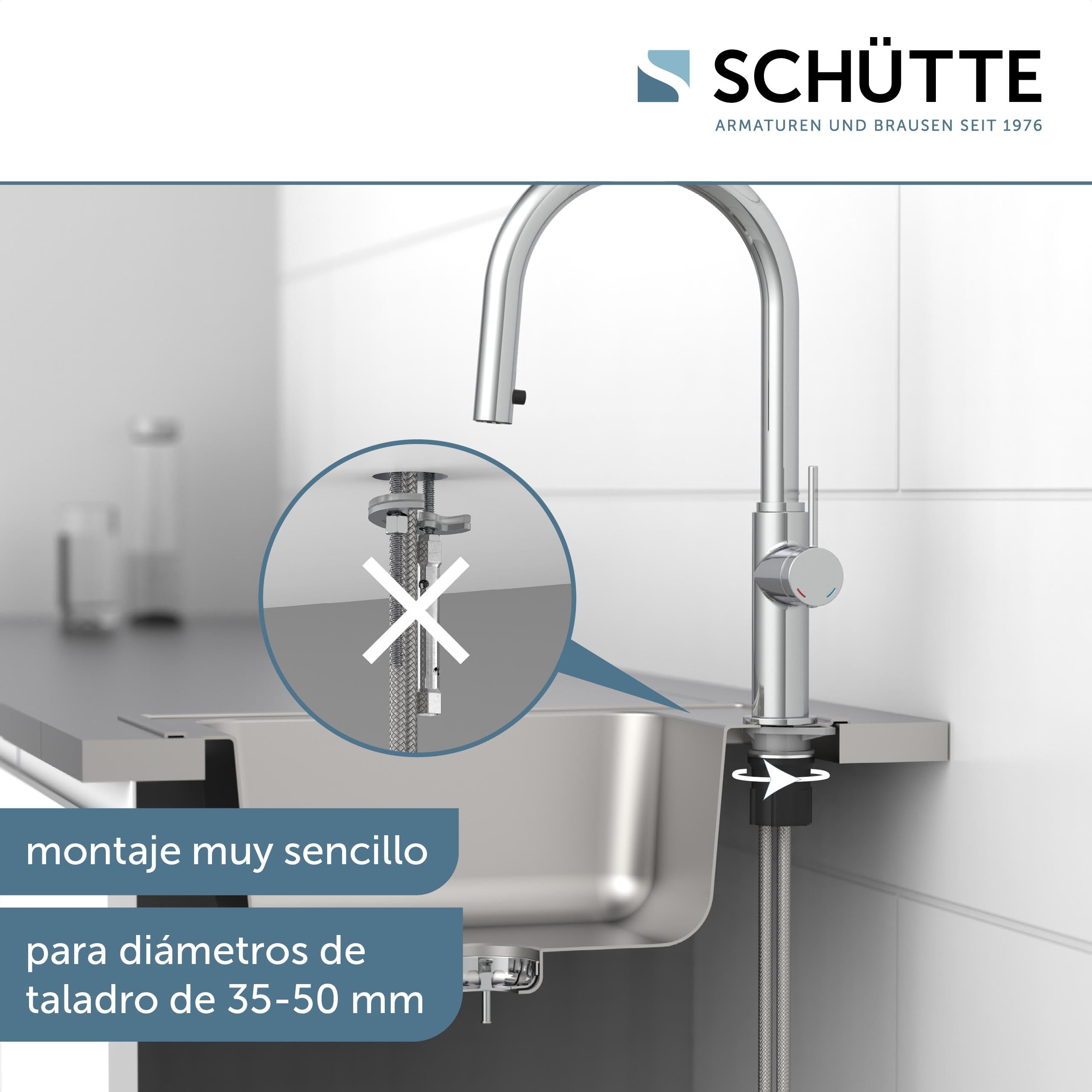 SCHÜTTE Blackpool 79516 - Grifo de cocina con alcachofa extraíble, 360 grados, grifo mezclador monomando para fregadero con alcachofa extensible en cromo