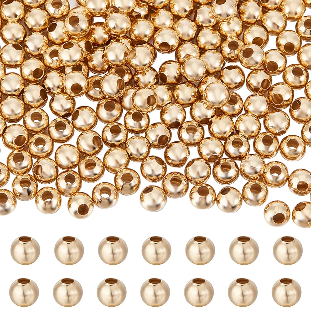 Beebeecraft 500 pz/Scatola Perline Rotonde A Crimpare 24K Tappi Terminali in Acciaio Inossidabile Placcato Oro 2K Tappi Distanziatori Sciolti da (3) mm Perline per Collana Orecchini