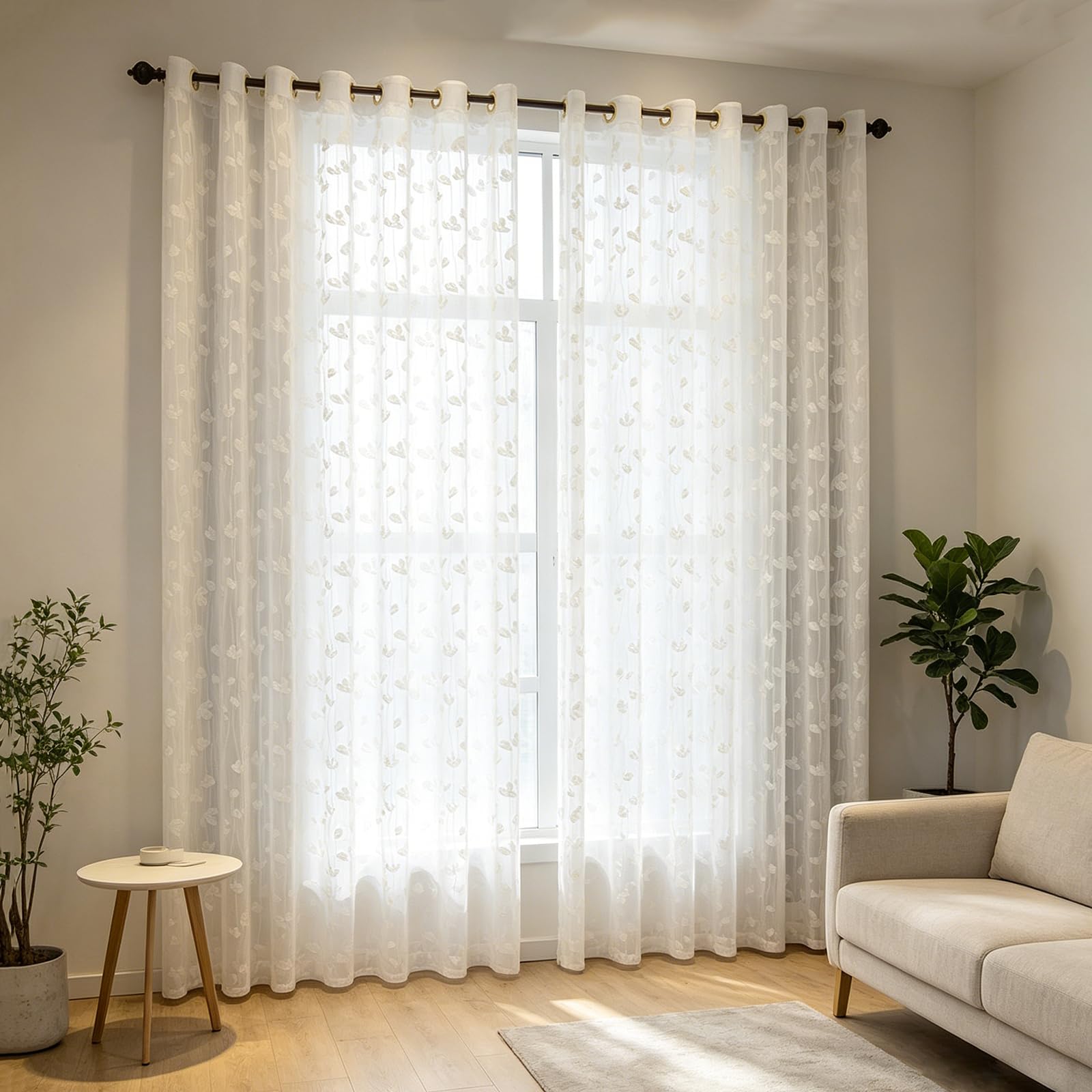 Rideau Voilage Moderne en Coton, Dentelle Jacquard Épuré | Lot de 2 Panneaux | Voilage Léger Transparent pour Salon, Chambre, Cuisine | Style Américain Chic,Marron,140x260cm/55x102in