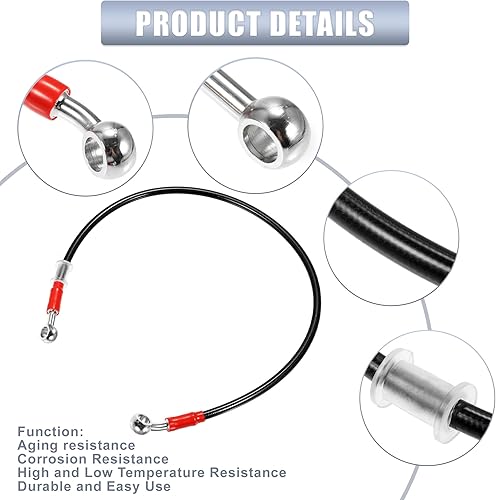 Miniatura 4 de X AUTOHAUX 27.6 in 27.56 "Longitud 0.394 in ID motocicleta freno hidráulico tubo manguera aceite tubo 28 0 acero inoxidable trenzado cable para ATV
