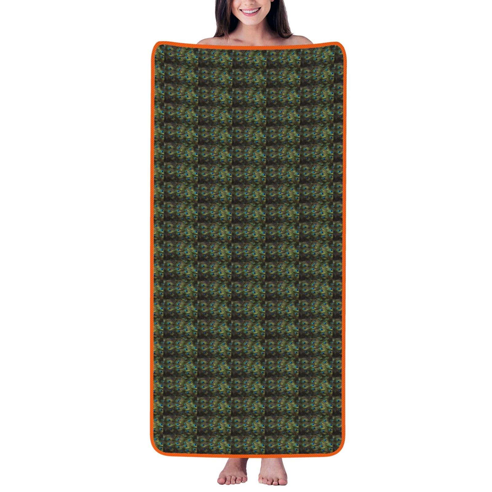 Ztpowqa Women's Orange Fresh Peacock Print Coral Velvet Bath Towel For Home Gym Lounging Bathroom Spa Hotel Beach Travel