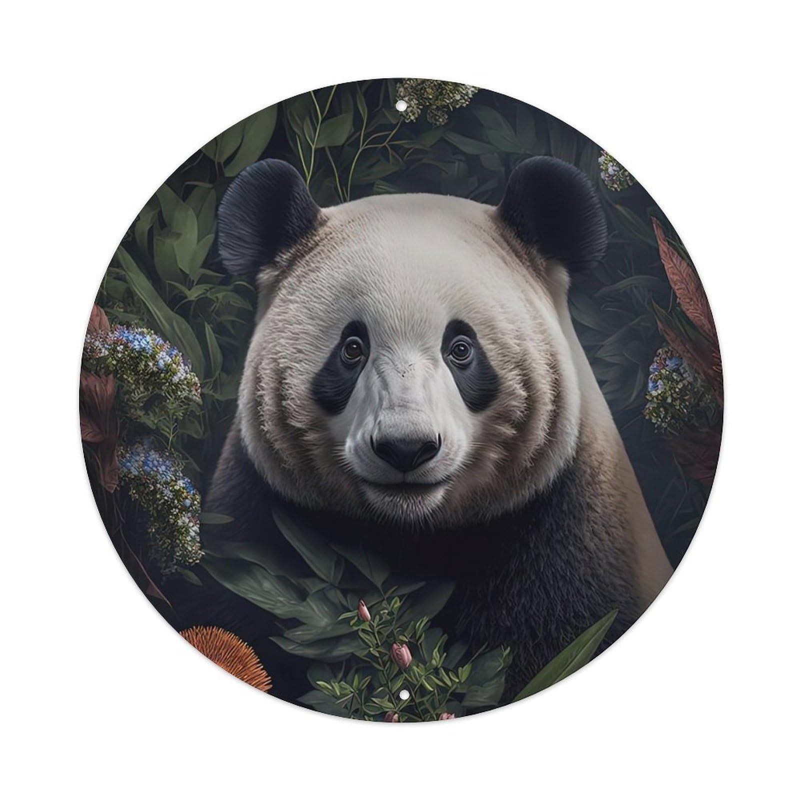 Wild Animal Artwork Panda in The Jungle Vintage Metal Tin Sign Plaque Wall Decor for Cafe, Club, Garden Round Metal Poster 8x8Inch