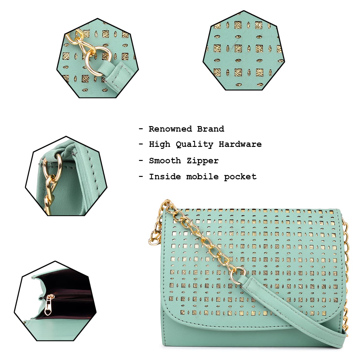 ADISA Crossbody Bag for Women - Laser Cut Sling Bag with Gold Chain, Stylish Women's Cross body Handbag for Girls, Faux Leather Shoulder Bag 2
