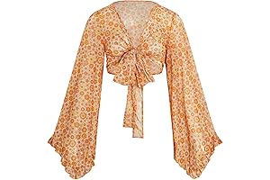 70s Floral Print Tie Front Mesh