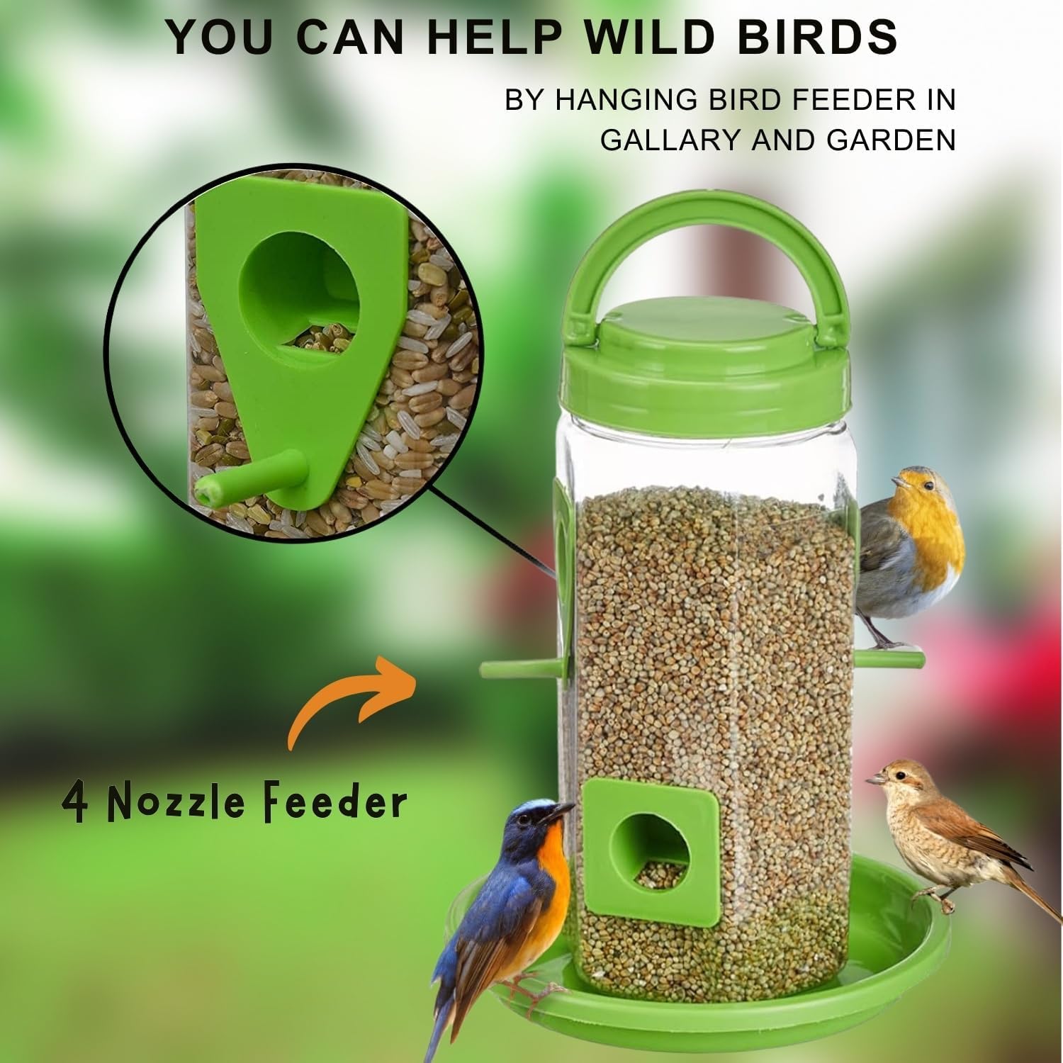 QONETIC Bird Feeder Tower | Hanging for Balcony, Window, Garden | Outdoor Plastic Bird Food Feeder | 900g Seed Container for Sparrows, Finches, Budgies (Tower Feeder, 1) - Image 5 thumbnail