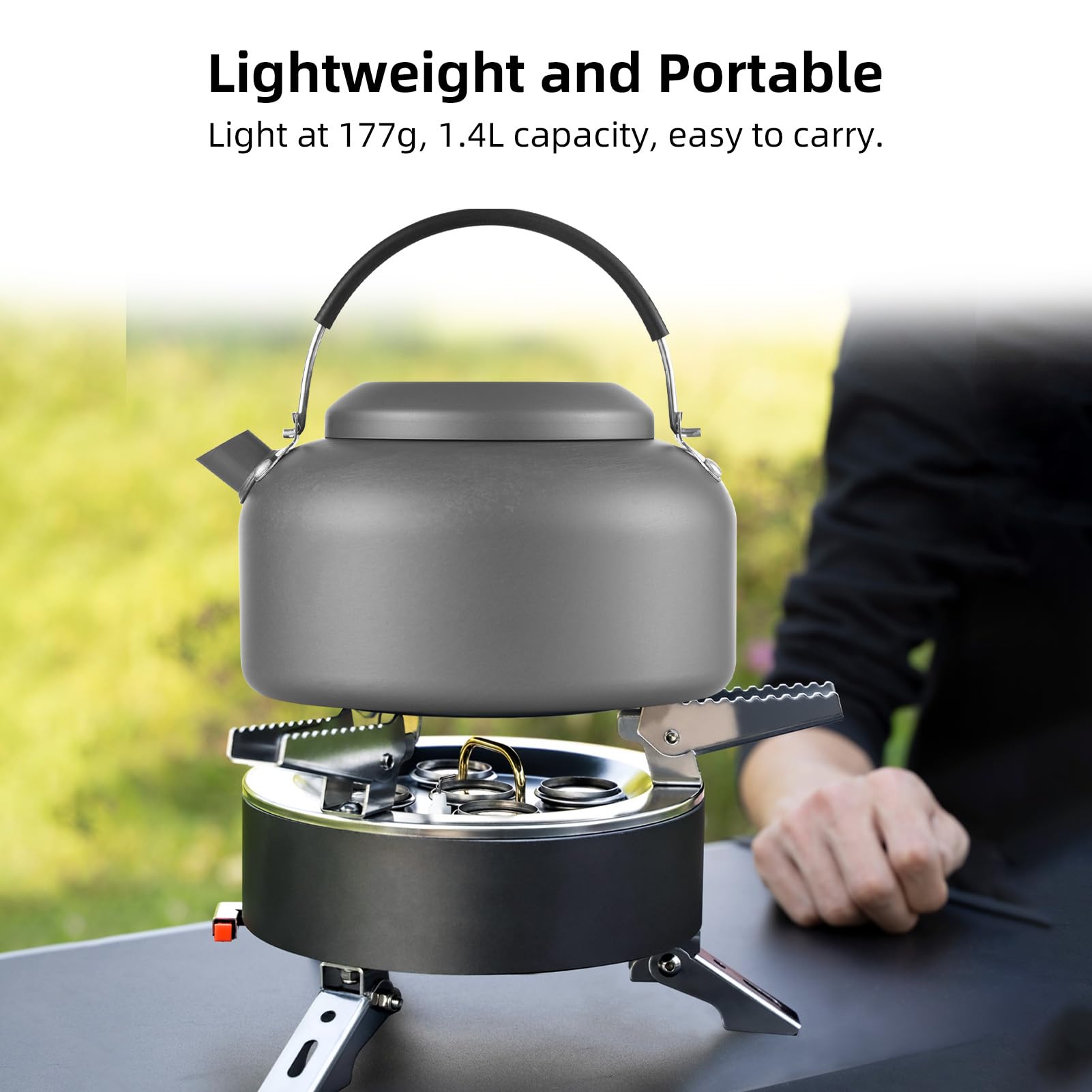 Camping Kettle Stovetop, 1.4L Camping Coffee Pot Aluminum Tea Pot with Carrying Bag, Outdoor Boiling Water Kettle for Hiking Picnic Traveling Backpacking (Kettle and 2 cup)