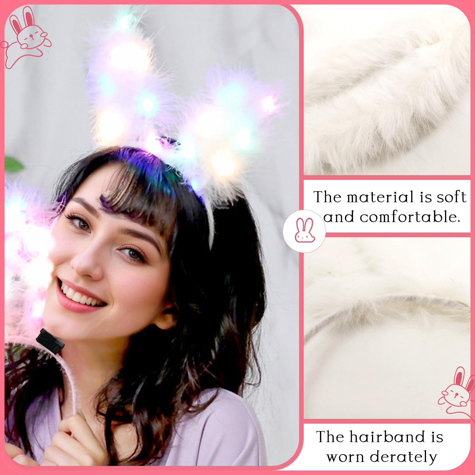 YBHOMINE Cute Light Up Furry Fox Cat Bunny Ears Headband, for Cosplay Costume Party Night Clubs, Raves, and Halloween: Bunnya