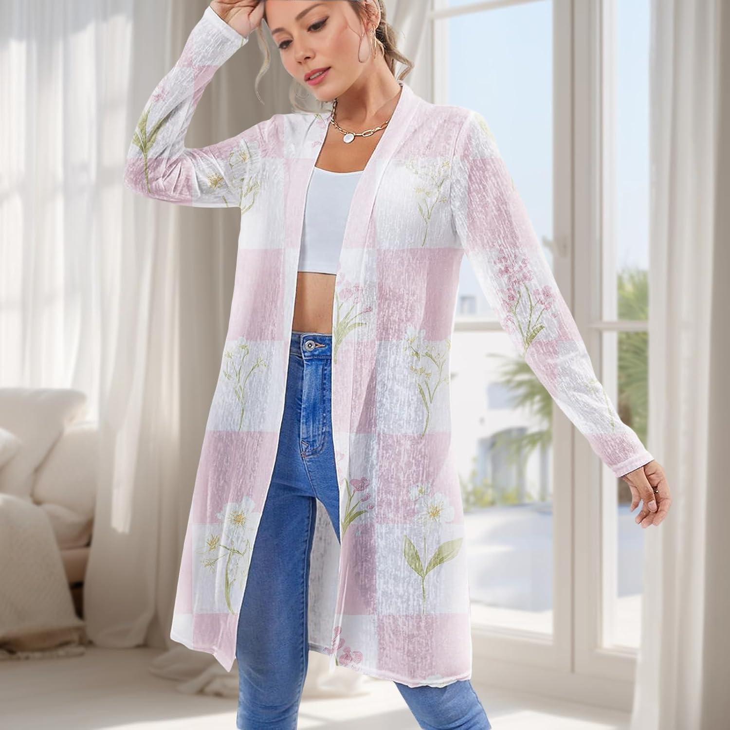 Long Sweater Cardigan for Women Mid Length Casual Oversized Open Front Breathable Comfy Beach Cardigans - Image 2