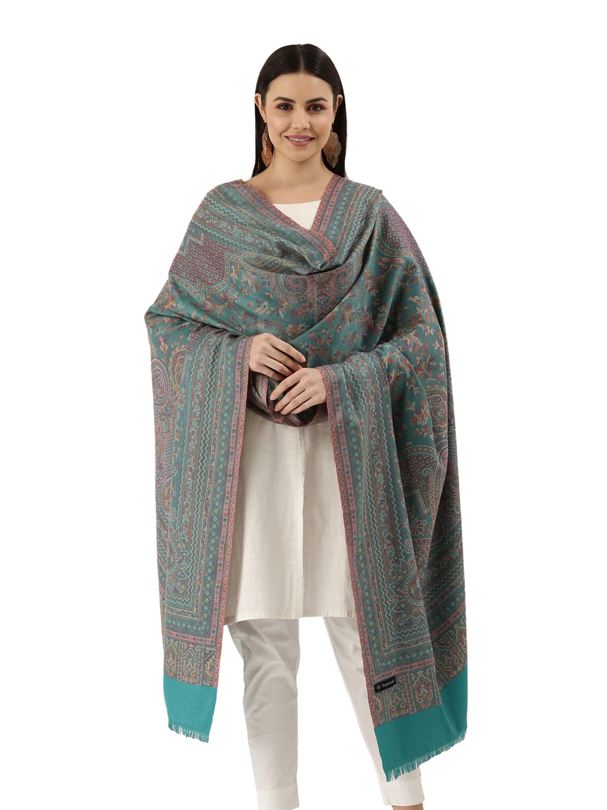 Women Kashmiri Royal Paisley Design Jamawar Shawl, Jacquard Shawls (Size: 101 X 203 CM)